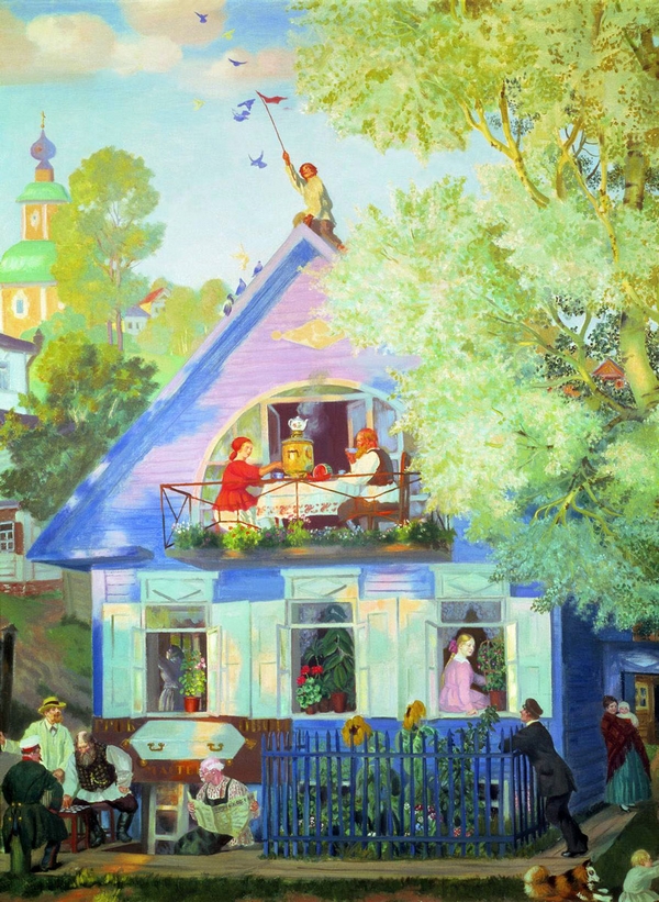 Кустодиев "Голубой домик", (1920г.) Масло, холст