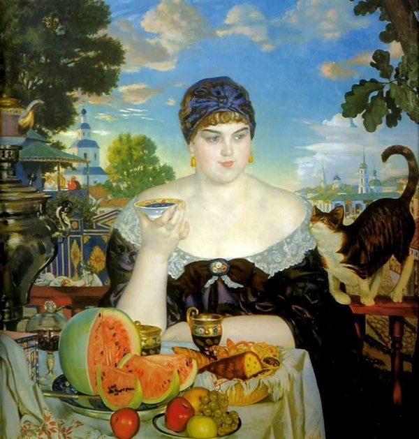 Б.М. Кустодиев "Купчиха за чаем", (1918г.)