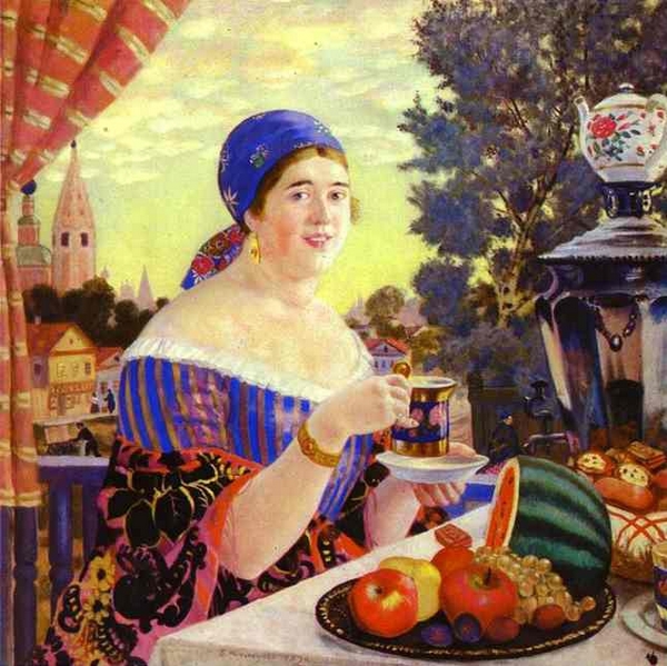 Б.М.Кустодиев. "Купчиха, пьющая чай." (1920г.) Холст, масло.