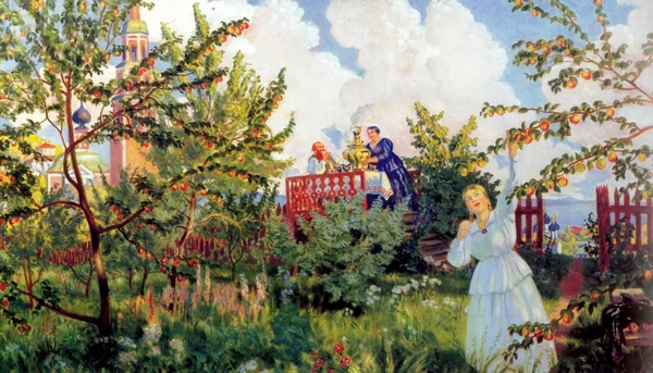 Б.М.Кустодиев. "Яблоневый сад." (1918г.) Холст, масло