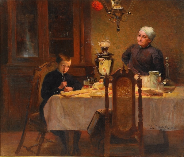 В.Маковский "Мальчик и женщина, пьющие чай"